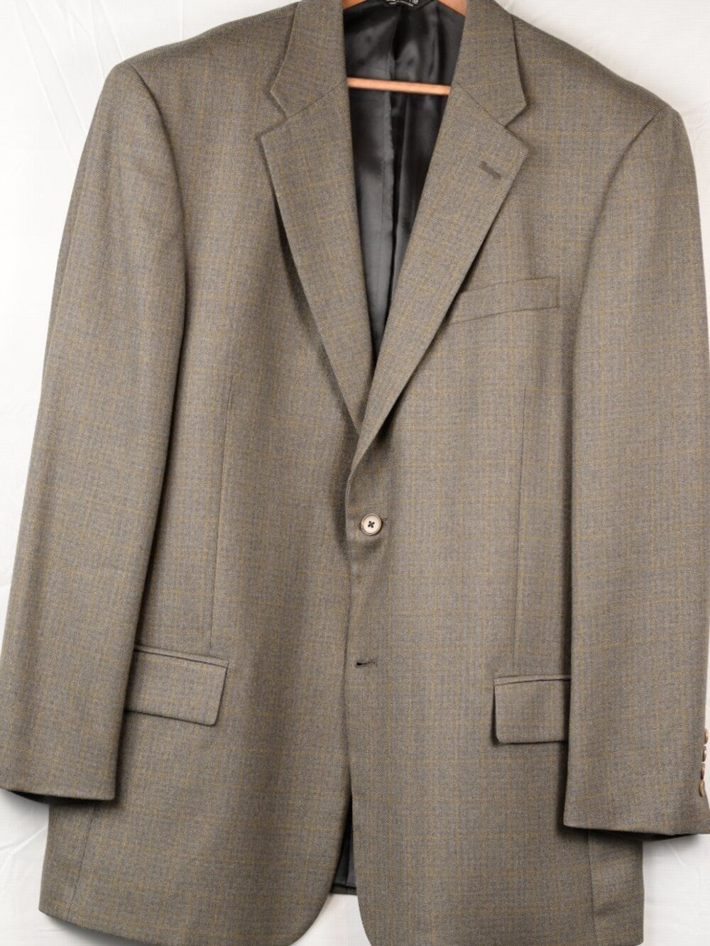 Claiborne Worsted Wool Sport Coat Brown Gold Windowpane 48L